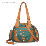 Women’s Rivet Washed Crossbody Bag – Soft Single-Shoulder Handbag with Large Capacity, Multi-Layer Design, Casual & Travel Bag