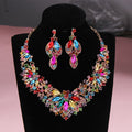Luxury Colorful Crystal Bridal Headpiece & Jewelry Set – Crown, Necklace & Earrings for Weddings, Parties & Special Occasions goobingoo
