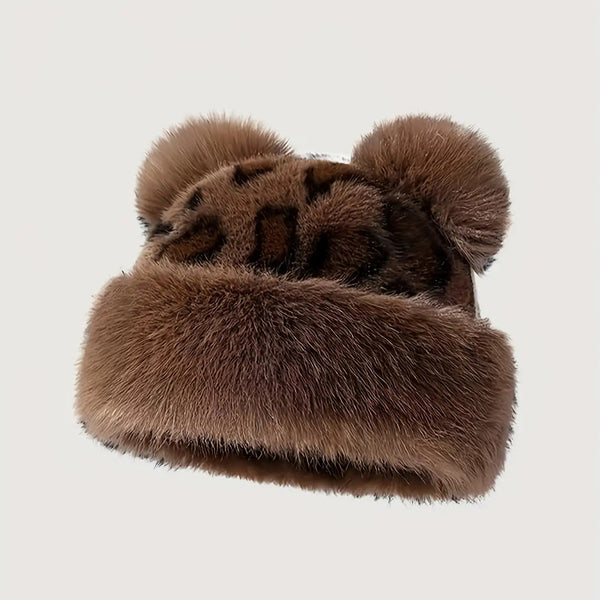 Women’s Faux Animal Ear Headband – Leopard Print, Soft Winter Hat, Warm Beige & Coffee Brown, Cute Costume Accessory for Parties & Themed Events goobingoo