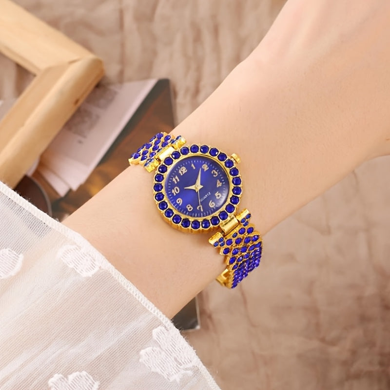 6pcs/Set Luxury Women's Watch And Fashion Jewelry Set, Elegant  Rhinestone Quartz Watch Fashion Timepiece Jewelry Set goobingoo