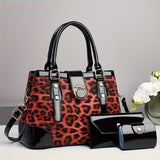 3pcs Women’s Handbag Set – Large Capacity Leopard Print Bags with Adjustable Crossbody & One-Shoulder Straps, Work, Party & Christmas Gift Set