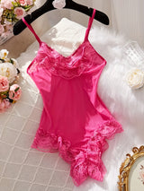 Women’s Sexy Lace See-Through Pajama Set – V-Neck with Flared Sleeves, Romantic Nightwear & Charming Homewear for Intimate Occasions