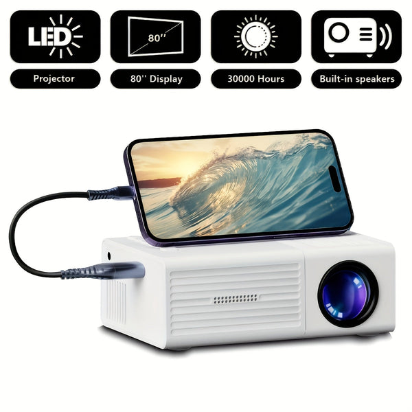 Compact Full HD 4K Video Projector – 720P LCD, USB Compatible, Smartphone & Laptop Ready goobingoo