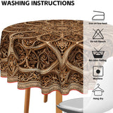 Round Mandala Table Cover – Golden & Brown Beige Fabric Tablecloth, Durable & Easy-to-Clean, Perfect for Christmas, Thanksgiving & Festive Dining