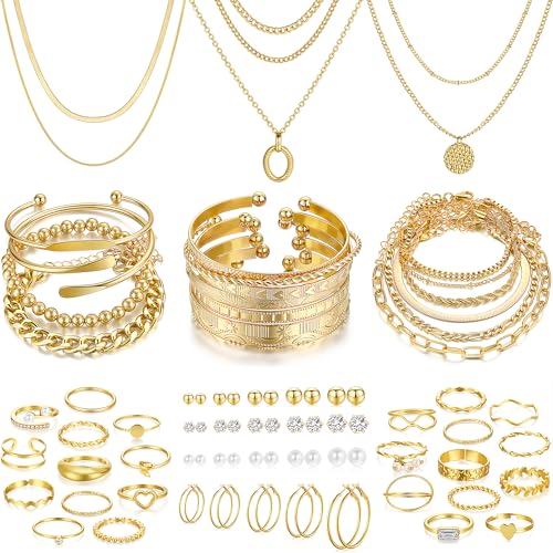 68PCS Gold Jewelry Set for Women Necklaces Bracelets Rings Earrings Bundle
