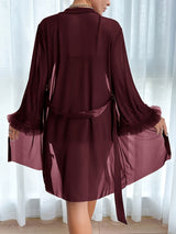 European & American Women’s Sexy Lace Nightgown – Elegant Halter Dress with Mesh Outer Robe, Solid Color Homewear Set