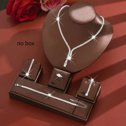 Bridal Zirconia Jewelry Set – Sparkling Necklace, Earrings, Bracelet & Ring, Elegant Wedding Accessories for Brides goobingoo