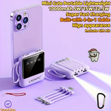 Premium 10000mAh Mini Portable Power Bank – 4-in-1 Built-In Cable, 22.5W Super Fast Charging