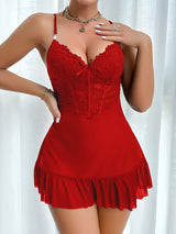 European & American Women’s Sexy Lace Nightgown – Elegant Halter Dress with Mesh Outer Robe, Solid Color Homewear Set