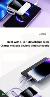 Premium 10000mAh Mini Portable Power Bank – 4-in-1 Built-In Cable, 22.5W Super Fast Charging