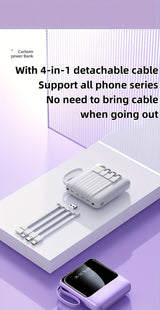Premium 10000mAh Mini Portable Power Bank – 4-in-1 Built-In Cable, 22.5W Super Fast Charging
