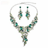 Viuirnka Green Floral Statement Necklace & Earrings Set for Women – Leaf & Flower Motif Jewelry for Weddings, Parties, Prom & Bridesmaid Gifts