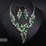 Viuirnka Green Floral Statement Necklace & Earrings Set for Women – Leaf & Flower Motif Jewelry for Weddings, Parties, Prom & Bridesmaid Gifts