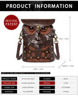 Women’s Medieval Steampunk Owl Mini Crossbody Bag – Studded Buckle Shoulder Bag for Renaissance Fairs
