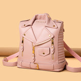 Women’s Moto Jacket Style Backpack – Fashion Versatile Daypack with Zipper Closure & Lined Interior, BORA&YAFISH Brand