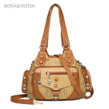 Women’s Rivet Washed Crossbody Bag – Soft Single-Shoulder Handbag with Large Capacity, Multi-Layer Design, Casual & Travel Bag