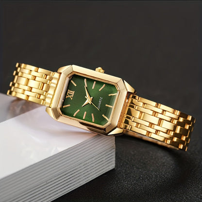 Elegant 5 pcs Women's Fashion Quartz Square Watch + New Square Shiny Necklace, Ring, Earrings Jewelry Set, Birthday, Christmas, New Year, Gift for Friends, Suitable for Daily Wear. goobingoo