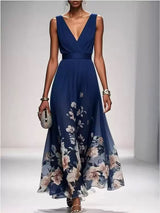 goobingoo Premium Floral V-Neck Maxi Dress - Elegant Ombré Printed Evening Gown