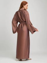 Women’s Satin Robe – Ice Fiber Semi-Sheer Bathrobe with Tie Closure, Elegant Lounge & Spa Morning Gown for Home Wear