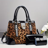3pcs Women’s Handbag Set – Large Capacity Leopard Print Bags with Adjustable Crossbody & One-Shoulder Straps, Work, Party & Christmas Gift Set