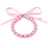 Pink Pearl Pet Necklace Adjustable Dog Cat Collar with Bow