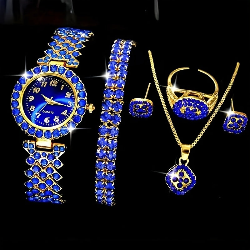 6-Piece Rhinestone Jewelry & Watch Set