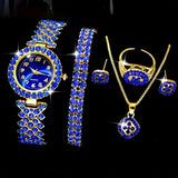 6-Piece Rhinestone Jewelry & Watch Set