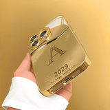 High-End Business Fashion Gold-Plated Tempered Glass Phone Case – Straight-Edge Minimalist Design (iPhone Compatible)