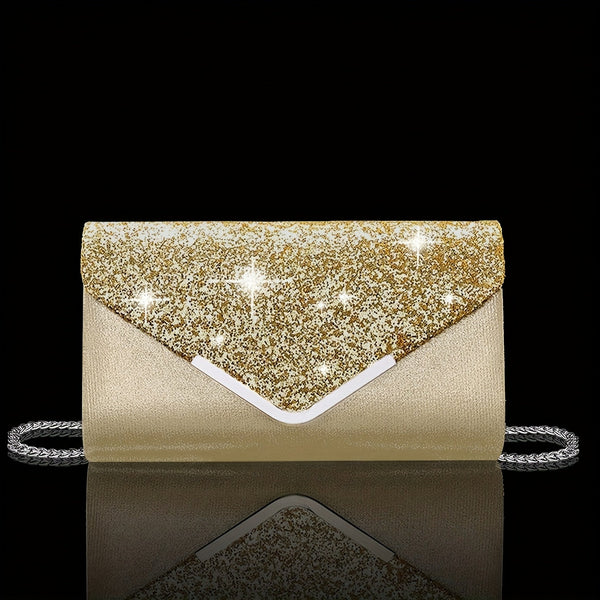 Women’s Evening Clutch Purse, Gold Formal Handbag with Detachable Strap & Magnetic Closure goobingoo