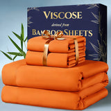 4pcs Bamboo Cooling Sheet Set – Extra Deep Pocket Breathable Bedding for Hot Sleepers (Queen & King)