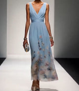 goobingoo Premium Floral V-Neck Maxi Dress - Elegant Ombré Printed Evening Gown