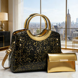 Women’s floral embossed handbag set with detachable, adjustable strap. Large capacity shoulder and tote bags for commuting, daily use, and stylish gifting.