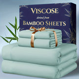 4pcs Bamboo Cooling Sheet Set – Extra Deep Pocket Breathable Bedding for Hot Sleepers (Queen & King)