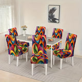 2/4/6pcs Abstract Rainbow Stretch Dining Chair Covers – Colorful Printed Polyester Slipcovers, Elastic & Machine Washable for Home, Hotel & Events