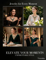 Viuirnka Green Floral Statement Necklace & Earrings Set for Women – Leaf & Flower Motif Jewelry for Weddings, Parties, Prom & Bridesmaid Gifts