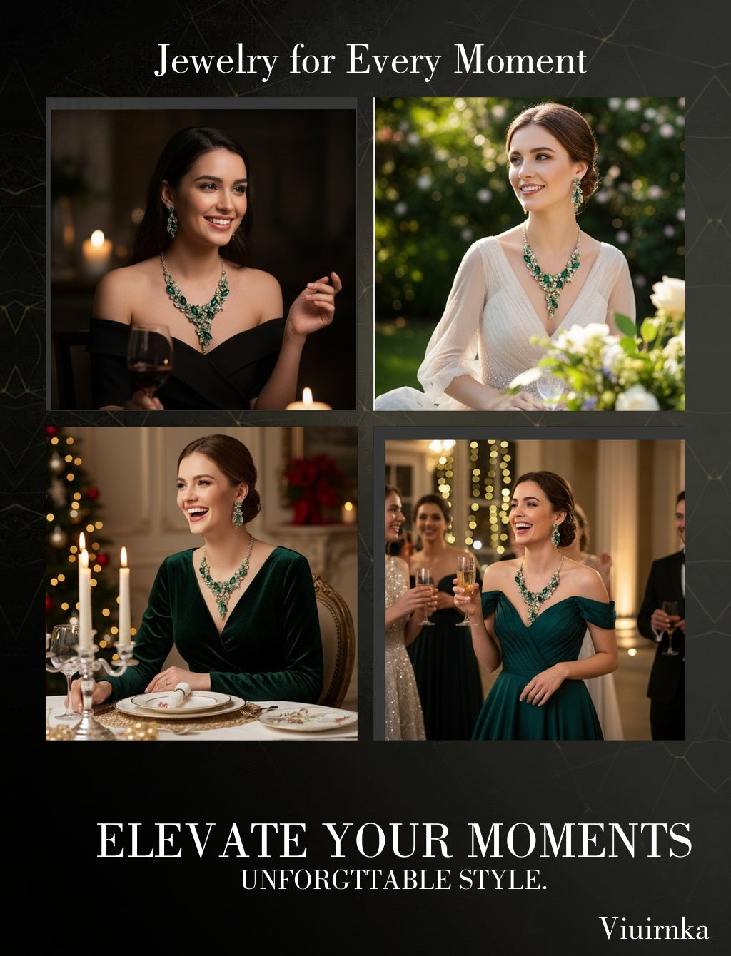 Viuirnka Green Floral Statement Necklace & Earrings Set for Women – Leaf & Flower Motif Jewelry for Weddings, Parties, Prom & Bridesmaid Gifts goobingoo