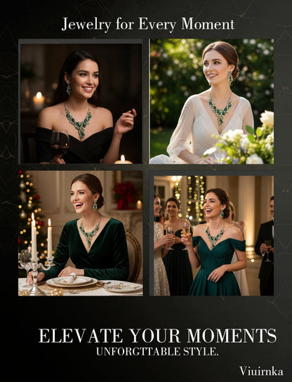 Viuirnka Green Floral Statement Necklace & Earrings Set for Women – Leaf & Flower Motif Jewelry for Weddings, Parties, Prom & Bridesmaid Gifts goobingoo