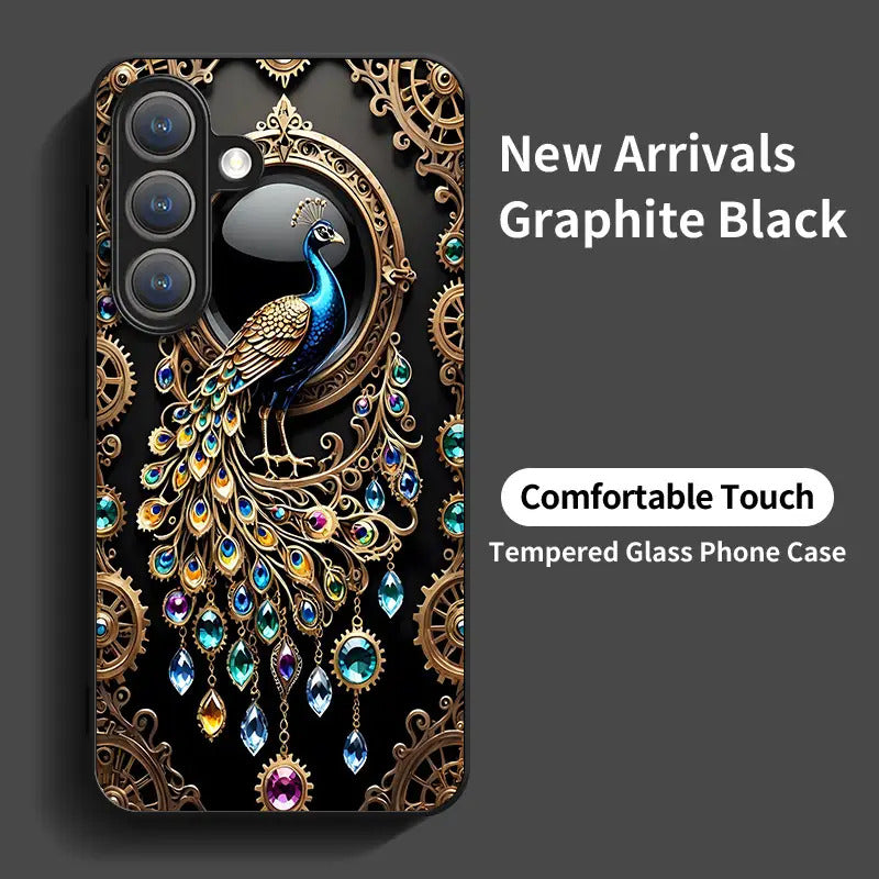 Golden Peacock Glass Phone Case - Samsung