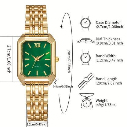 Elegant 5 pcs Women's Fashion Quartz Square Watch + New Square Shiny Necklace, Ring, Earrings Jewelry Set, Birthday, Christmas, New Year, Gift for Friends, Suitable for Daily Wear. goobingoo