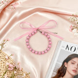 Pink Pearl Pet Necklace Adjustable Dog Cat Collar with Bow