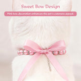 Pink Pearl Pet Necklace Adjustable Dog Cat Collar with Bow