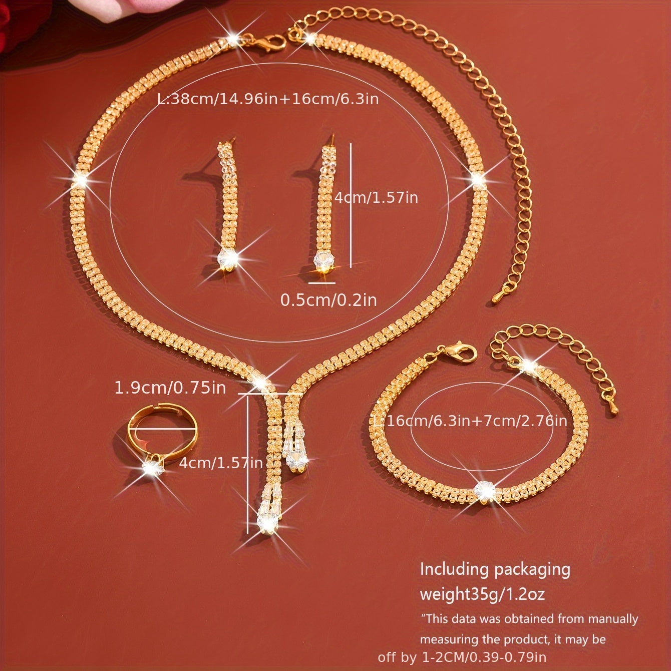 Bridal Zirconia Jewelry Set – Sparkling Necklace, Earrings, Bracelet & Ring, Elegant Wedding Accessories for Brides goobingoo