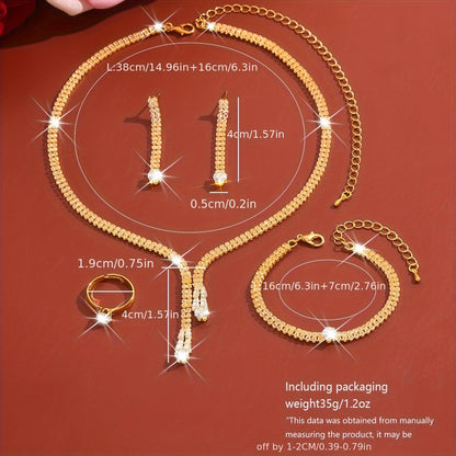 Bridal Zirconia Jewelry Set – Sparkling Necklace, Earrings, Bracelet & Ring, Elegant Wedding Accessories for Brides goobingoo