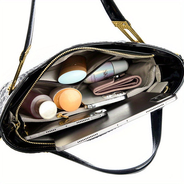 Large-Capacity Retro Crocodile-Style Messenger Bag – Vintage Handbag with Zipper Closure, Durable Crossbody & Shoulder Purse for Travel & Everyday Use goobingoo