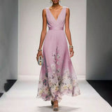 goobingoo Premium Floral V-Neck Maxi Dress - Elegant Ombré Printed Evening Gown