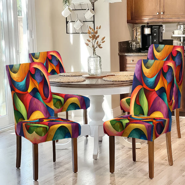 2/4/6pcs Abstract Rainbow Stretch Dining Chair Covers – Colorful Printed Polyester Slipcovers, Elastic & Machine Washable for Home, Hotel & Events goobingoo