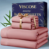 4pcs Bamboo Cooling Sheet Set – Extra Deep Pocket Breathable Bedding for Hot Sleepers (Queen & King)