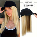Natural-Looking Long Straight Black Synthetic Hair Wig with Bangs & Cap Extension goobingoo