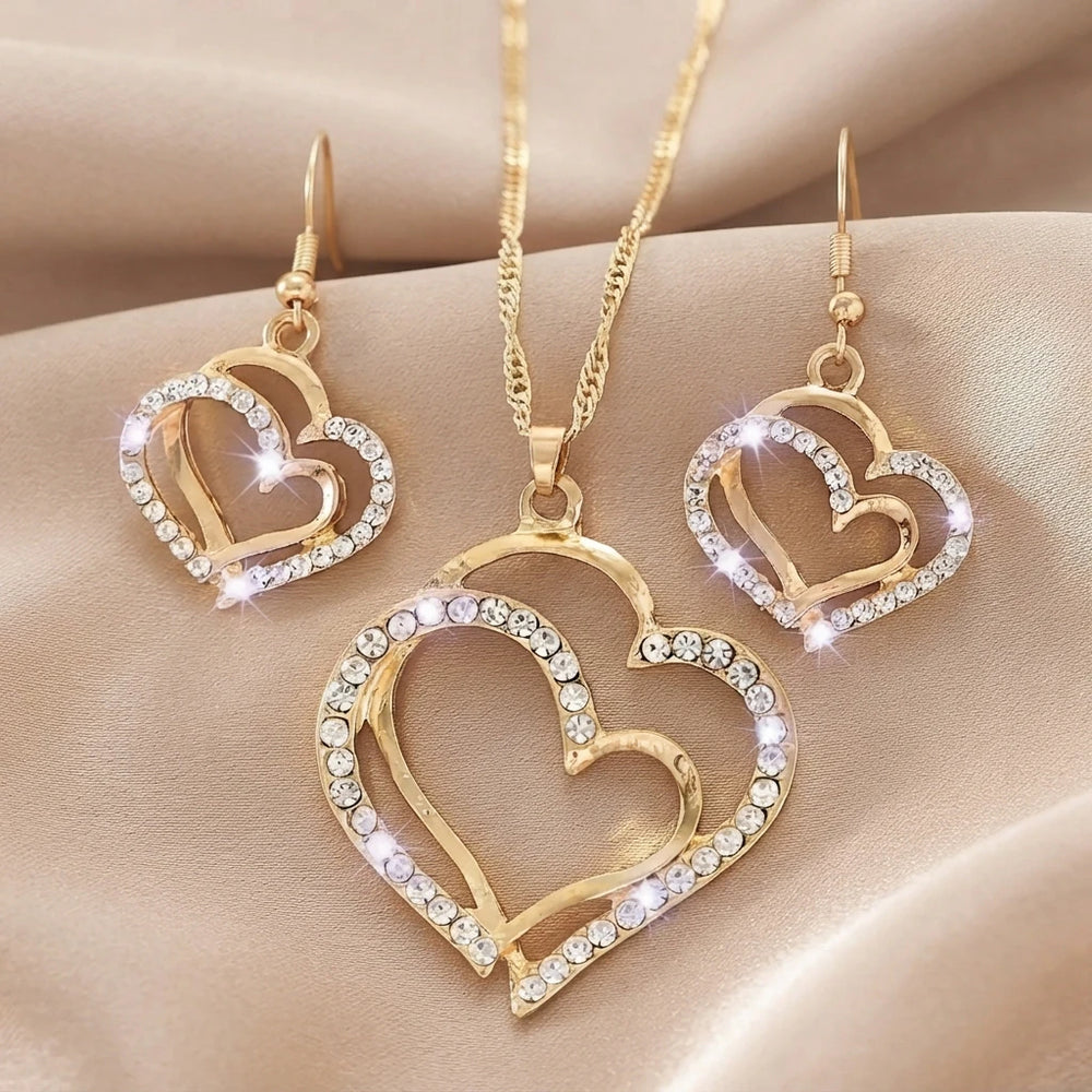 Double Heart Pendant Jewelry Set: A Symbol Of Eternal Connection goobingoo