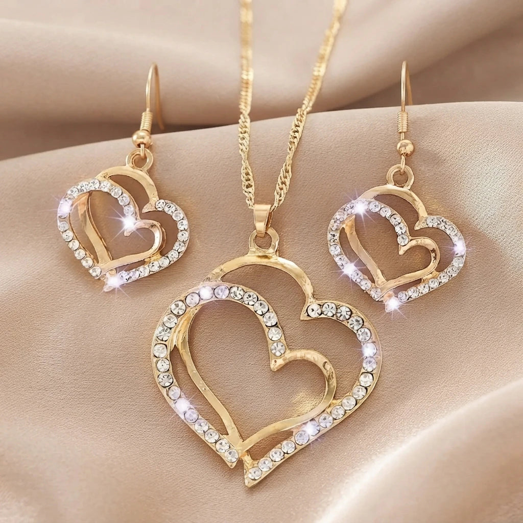 Double Heart Pendant Jewelry Set: A Symbol Of Eternal Connection goobingoo